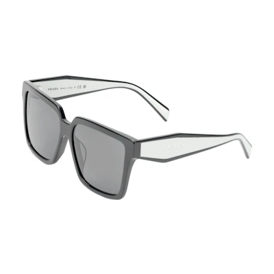 (Women) PRADA Irregular Sunglasses Black with Colorblock Logo Design. 0PR24ZSF1AB5S057