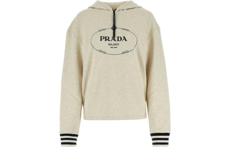 Order (W) PRADA Sudadera con Capucha Manga Larga Blanca con Estampado de Letras 134677-1X6Q-F0018