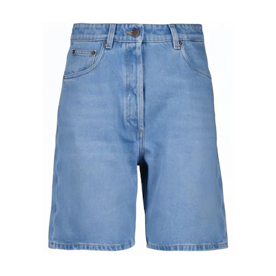 (Women) PRADA Light Blue Denim Shorts with Zipper, Loose Fit Style. GFP506-14CC-F0BAU-S-OOO