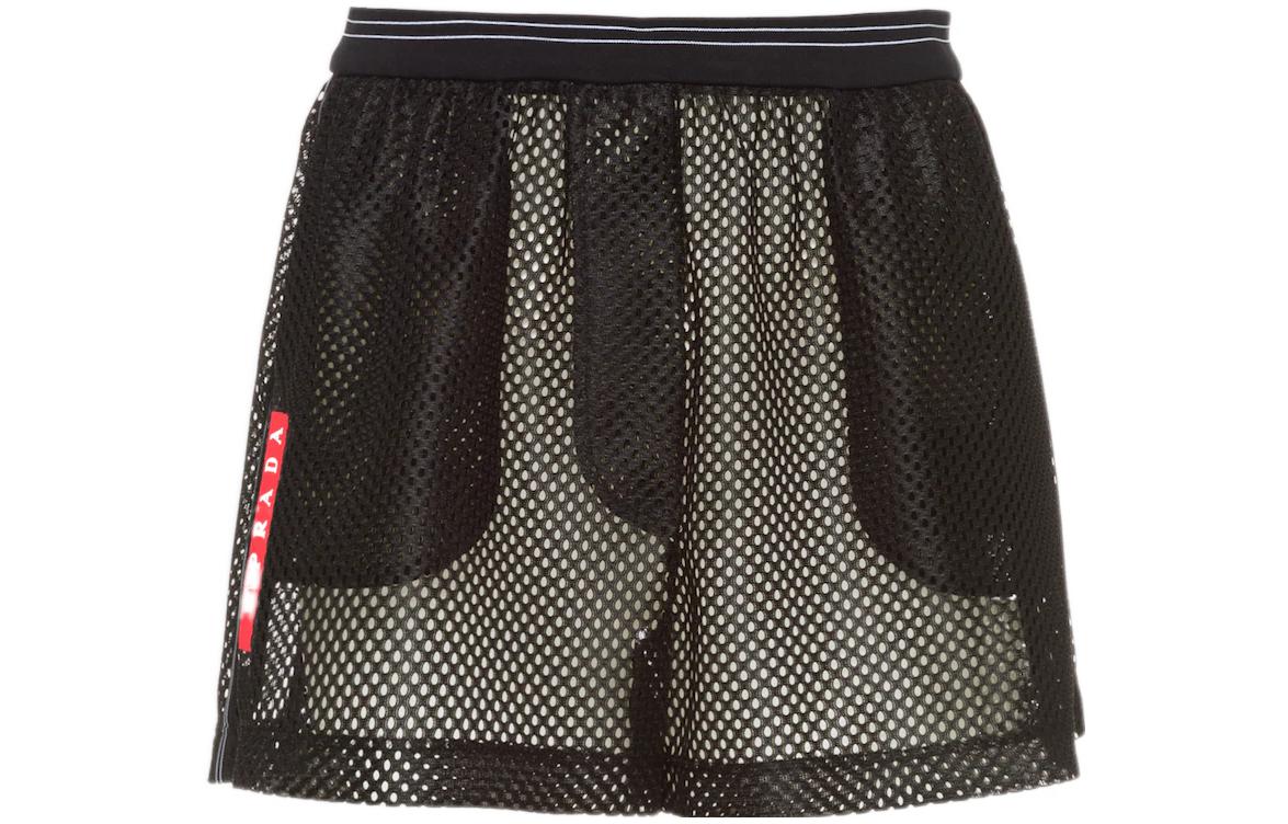 (Women) PRADA  Logo Elastic Mesh Shorts Black 132347-1X0Z-F0002-S-211