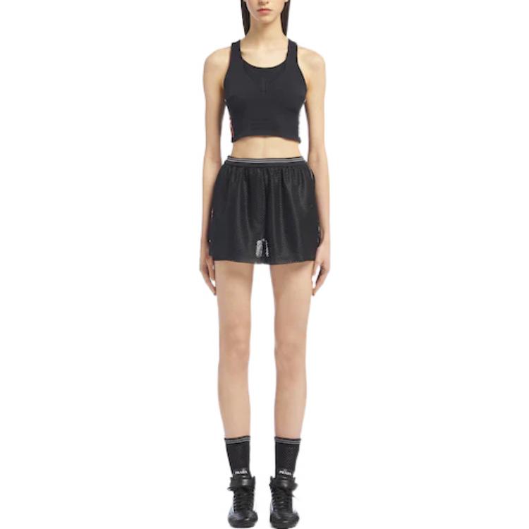 Lookbook (W) 프라다 로고 엘라스틱 메시 쇼츠 블랙 132347-1X0Z-F0002-S-211