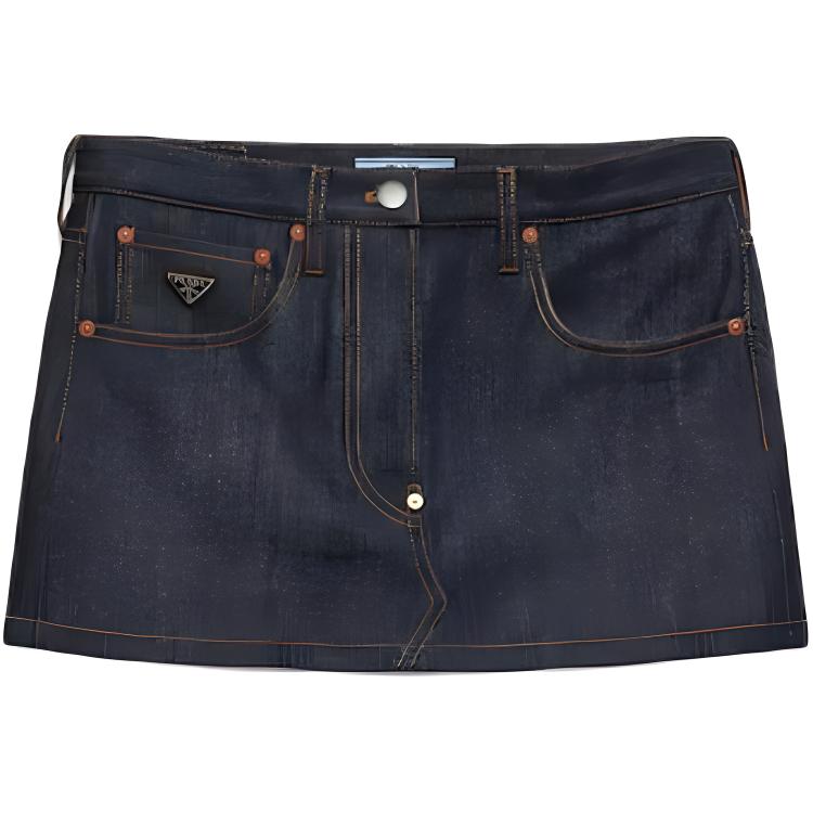 (Women) PRADA  Navy Blue Fitted Denim Mini Skirt with Zipper GFD179-15C8-F0008-S-OOO