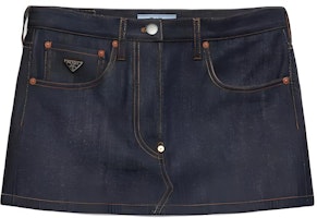(Women) PRADA Navy Blue Fitted Denim Mini Skirt with Zipper GFD179-15C8-F0008-S-OOO (Women) PRADA Navy Blue Fitted Denim Mini Skirt with Zipper GFD179-15C8-F0008-S-OOO
