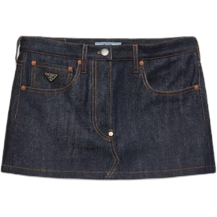 Order (W) PRADA Skirt Denim Mini Biru Gelap dengan Zip GFD179-15C8-F0008-S-OOO