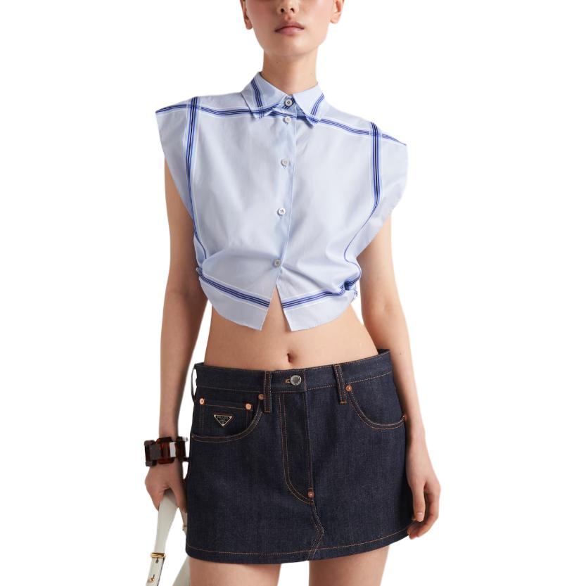 Purchase (W) PRADA Skirt Denim Mini Biru Gelap dengan Zip GFD179-15C8-F0008-S-OOO