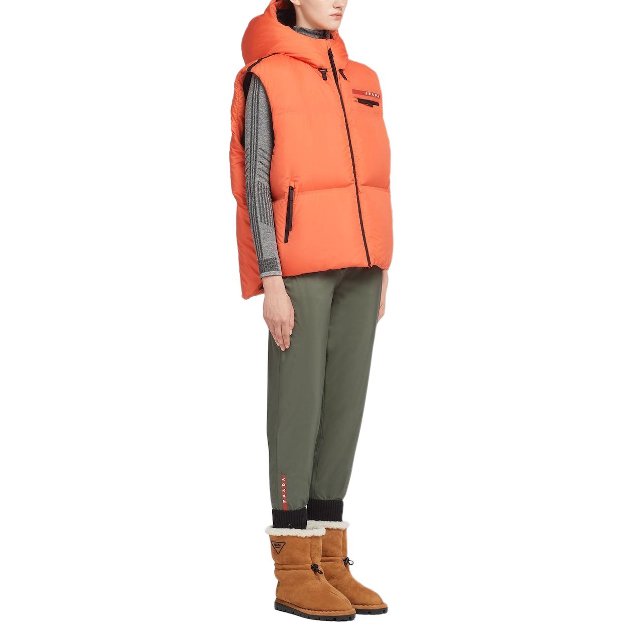 Purchase (W) 普拉达橙色连帽多袋拉链羽绒马甲 29L985-1ZT6-F0049-S212