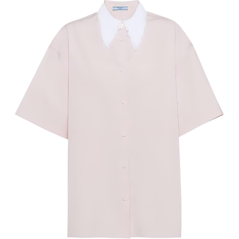 (Women) PRADA  Pink Tassel Collar Button-Up Short-Sleeve Shirt P426H-1414-F0E18-S-OOO