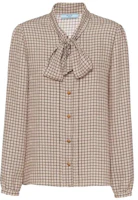 (Women) PRADA Plaid V-Neck Tie Long-Sleeve Shirt Light Brown P470G-13J3-F0324-S-232 (Women) PRADA Plaid V-Neck Tie Long-Sleeve Shirt Light Brown P470G-13J3-F0324-S-232