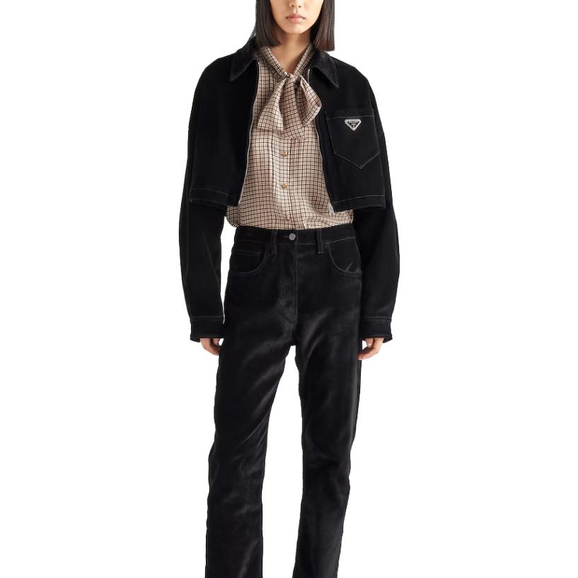 (Women) PRADA  Plaid V-Neck Tie Long-Sleeve Shirt Light Brown P470G-13J3-F0324-S-232 圖 3