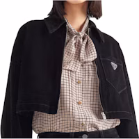 Shop (W) PRADA Kemeja Lengan Panjang Kotak V-Neck Tie Coklat Muda P470G-13J3-F0324-S-232