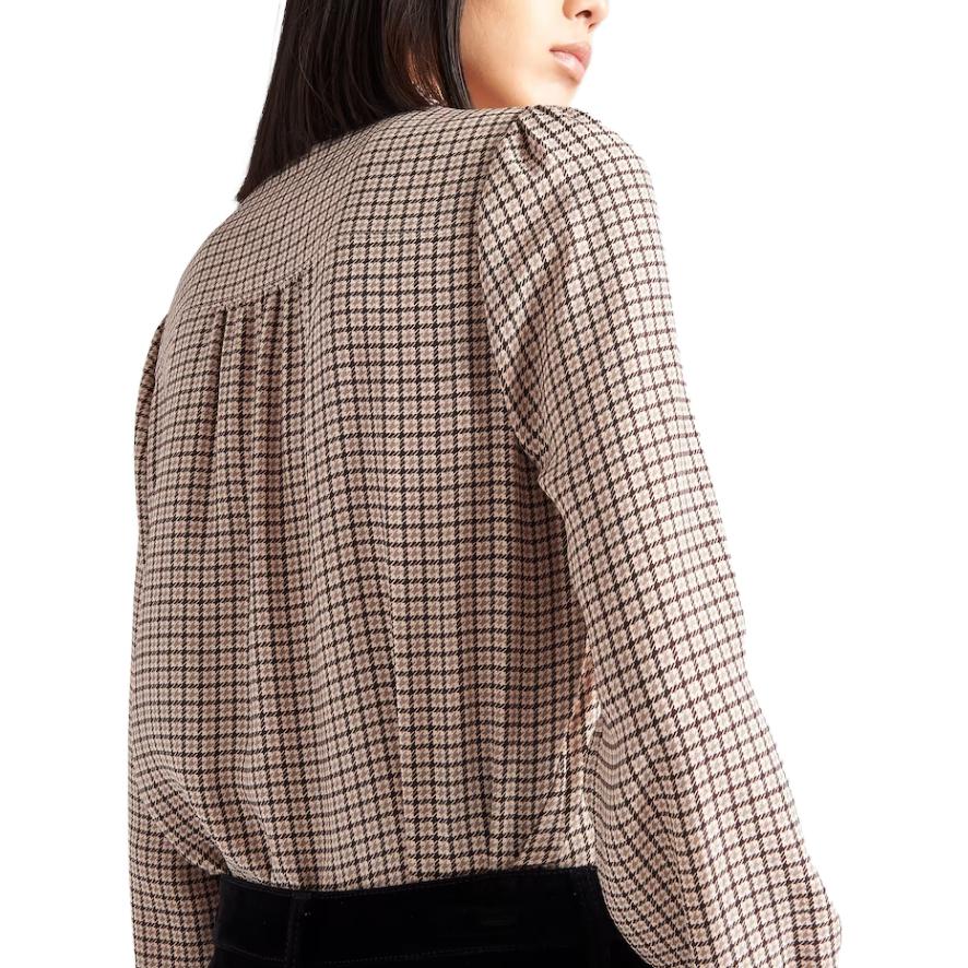(Women) PRADA  Plaid V-Neck Tie Long-Sleeve Shirt Light Brown P470G-13J3-F0324-S-232 圖 5