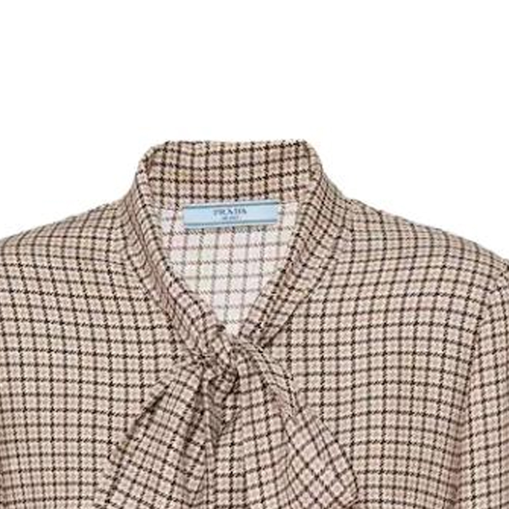 (Women) PRADA  Plaid V-Neck Tie Long-Sleeve Shirt Light Brown P470G-13J3-F0324-S-232 圖 6