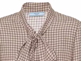 Details for (W) PRADA Kemeja Lengan Panjang Kotak V-Neck Tie Coklat Muda P470G-13J3-F0324-S-232