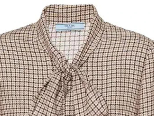(W) PRADA 格紋V領綁帶長袖襯衫 淺棕色 P470G-13J3-F0324-S-232 Details for (W) PRADA 格紋V領綁帶長袖襯衫 淺棕色 P470G-13J3-F0324-S-232