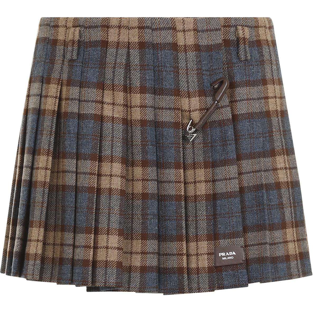 Order (Women) PRADA  Plaid Wool Twill Low-Waist Casual Skirt - Brown. P106YE-15R7-F0005