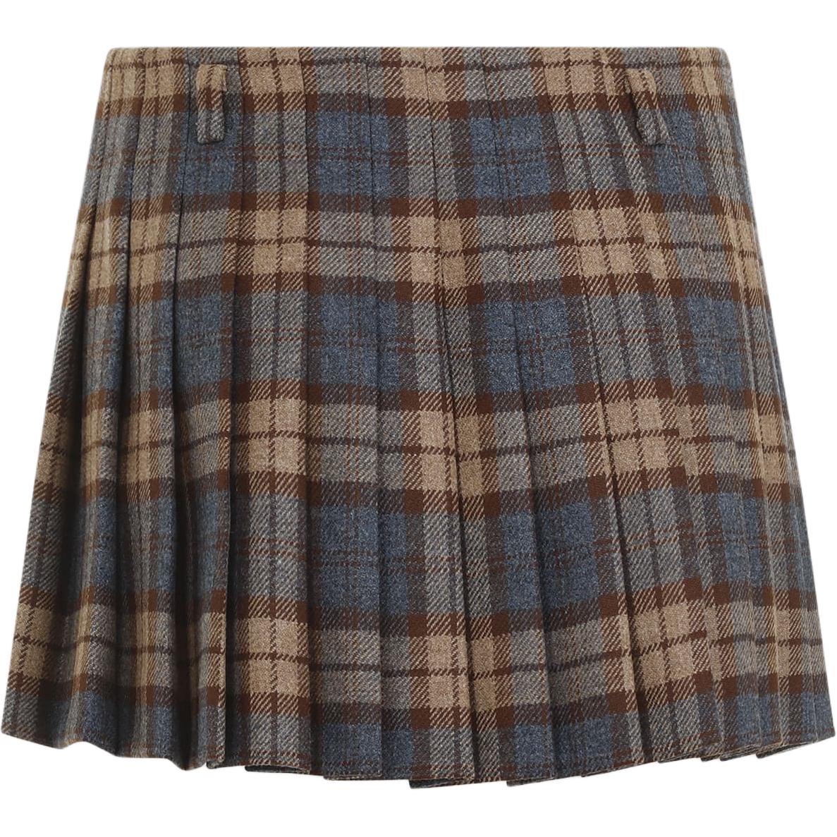 Lookbook (Women) PRADA  Plaid Wool Twill Low-Waist Casual Skirt - Brown. P106YE-15R7-F0005
