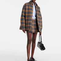 Shop (W) PRADA 格紋羊毛斜紋低腰休閒裙 - 棕色 P106YE-15R7-F0005