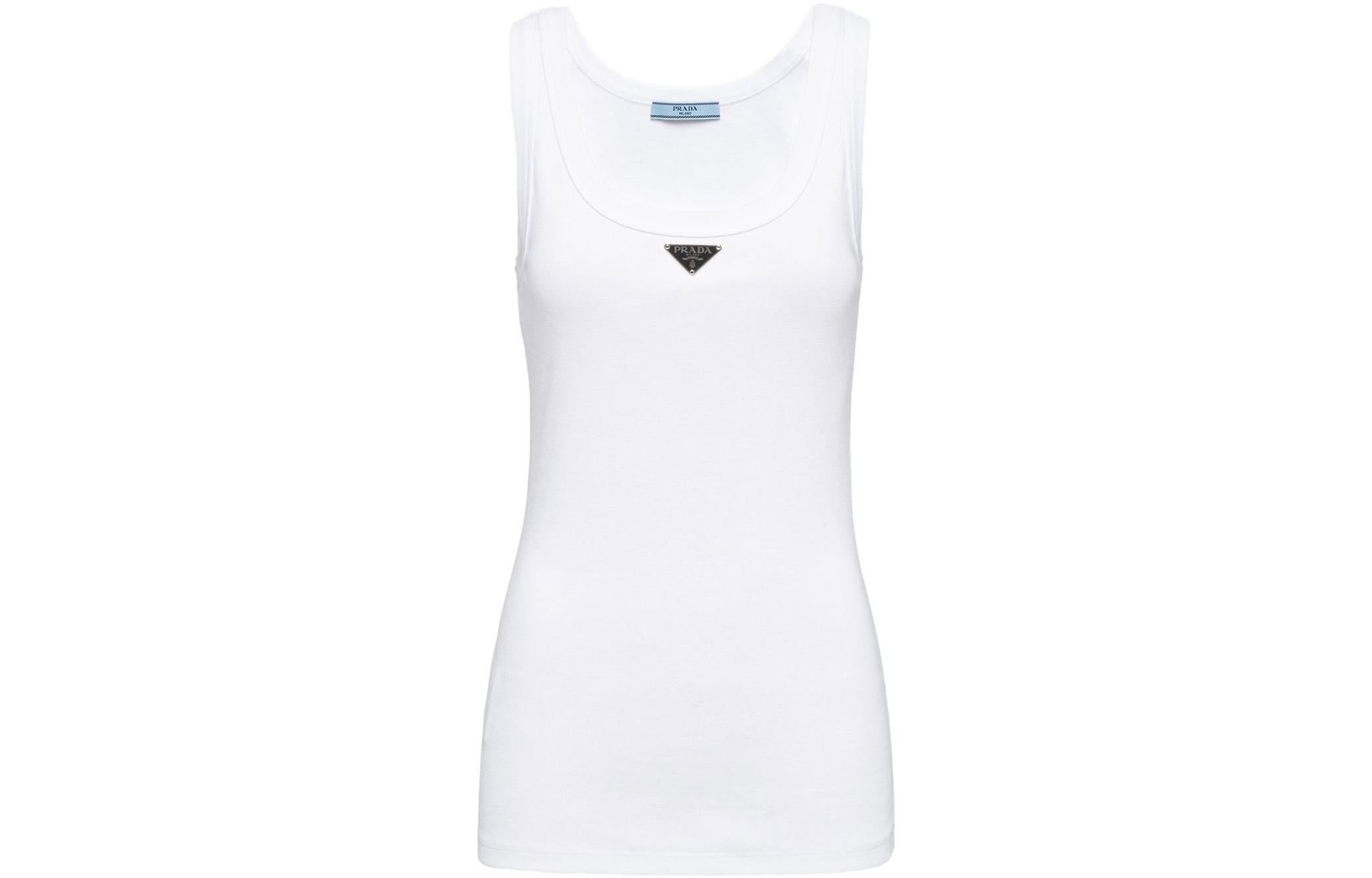 Order (W) PRADA Baju Tanpa Lengan Leher Bulat Cetak - Putih. 39546XS222-10Z0-F0009