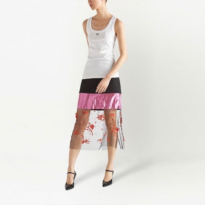 (W) PRADA Baju Tanpa Lengan Leher Bulat Cetak - Putih. 39546XS222-10Z0-F0009 Lookbook (W) PRADA Baju Tanpa Lengan Leher Bulat Cetak - Putih. 39546XS222-10Z0-F0009