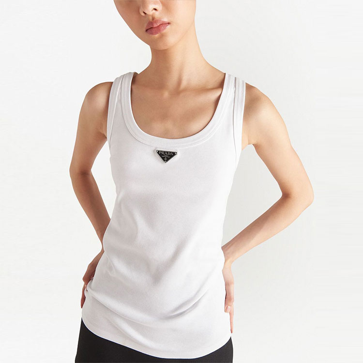 Purchase (W) PRADA Baju Tanpa Lengan Leher Bulat Cetak - Putih. 39546XS222-10Z0-F0009