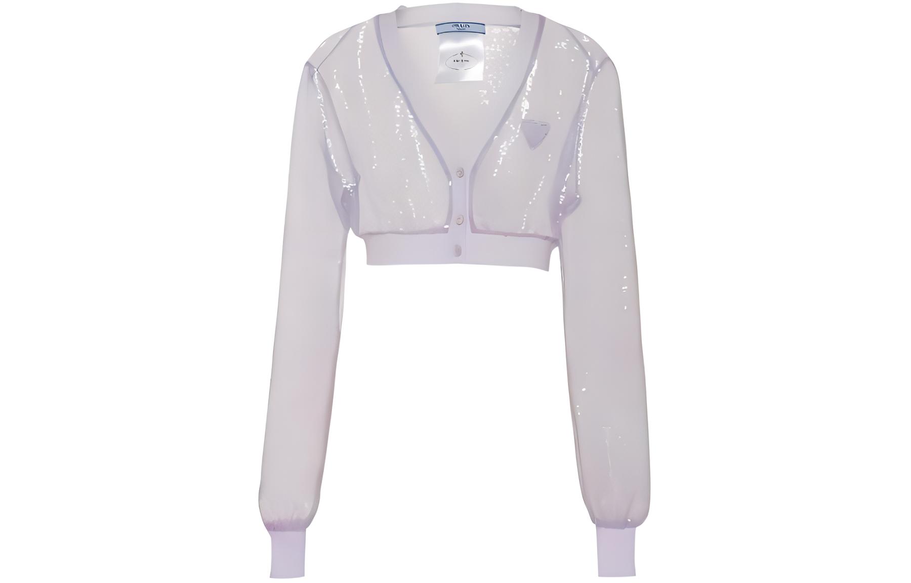 W) プラダ パープル ロゴ ショートカーディガン 長袖 ニットセーター