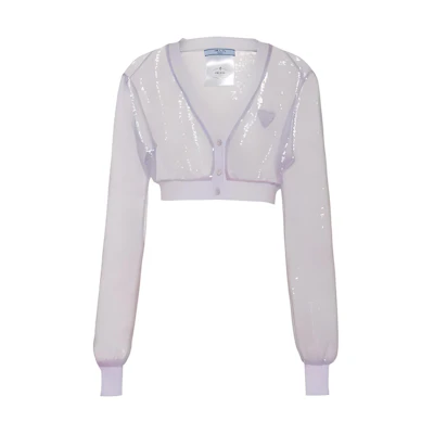 (Women) PRADA Purple Logo Short Cardigan Long Sleeve Knit Sweater. P444FR-1Z4T-F0014-S-221