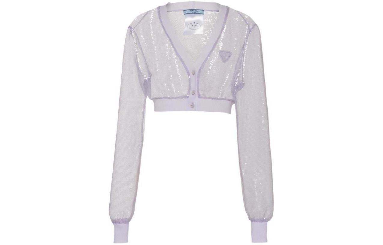 Order (W) プラダ パープル ロゴ ショートカーディガン 長袖 ニットセーター. P444FR-1Z4T-F0014-S-221