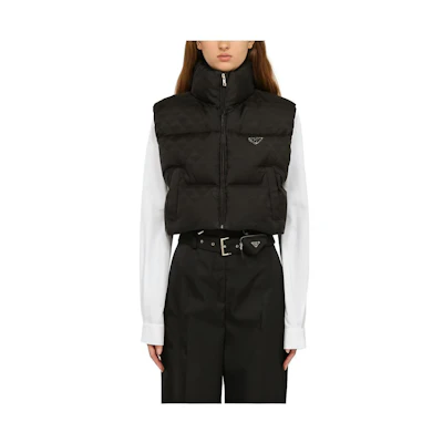 (Women) PRADA Quilted Zip-Up Vest in Solid Black. 29X056-1X6O-F0002-S-222