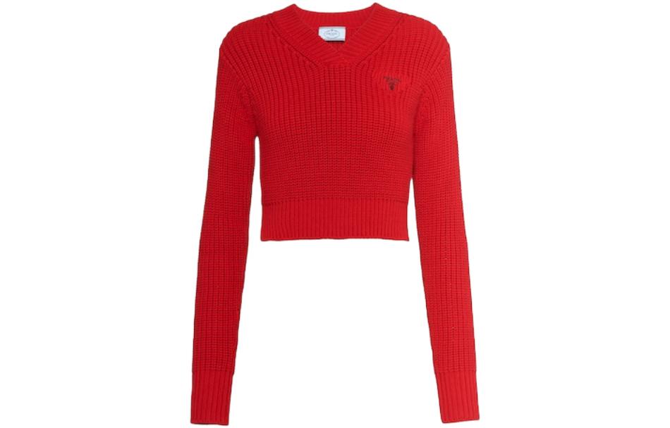 (Women) PRADA  Red Long-Sleeve Crewneck Pullover Sweater FW22 P24R1G-1082-F0011-S-221