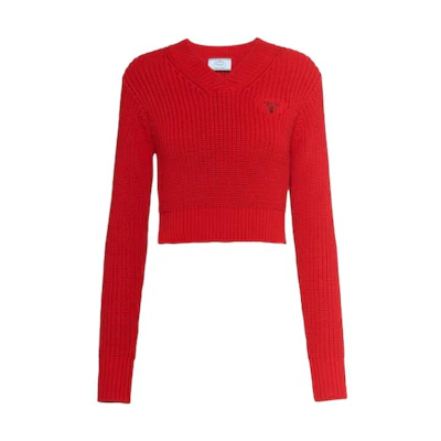 (Women) PRADA Red Long-Sleeve Crewneck Pullover Sweater FW22 P24R1G-1082-F0011-S-221