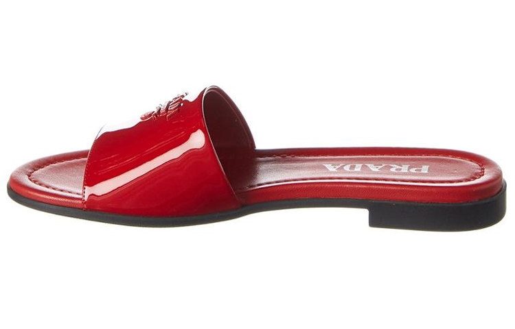 (W) Prada 'Red Patent Leather Logo Flat Slides'
