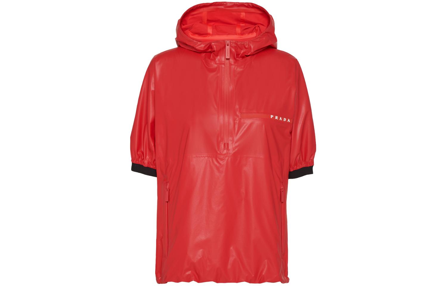 (Women) PRADA  Red Zip-Up Hoodie T-Shirt with Logo. 29X507-1T2YF-0D17-S-201