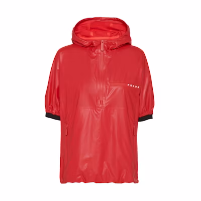 (Women) PRADA Red Zip-Up Hoodie T-Shirt with Logo. 29X507-1T2YF-0D17-S-201