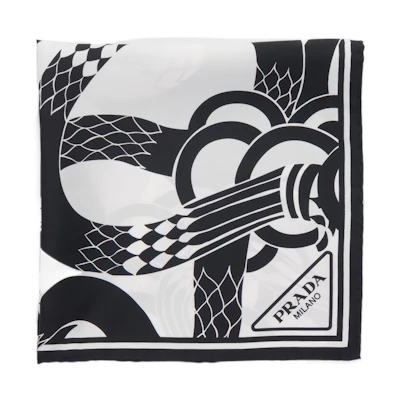 (Women) PRADA Retro Printed Twill Fabric Scarf. 1FF004_2CLH_F0009