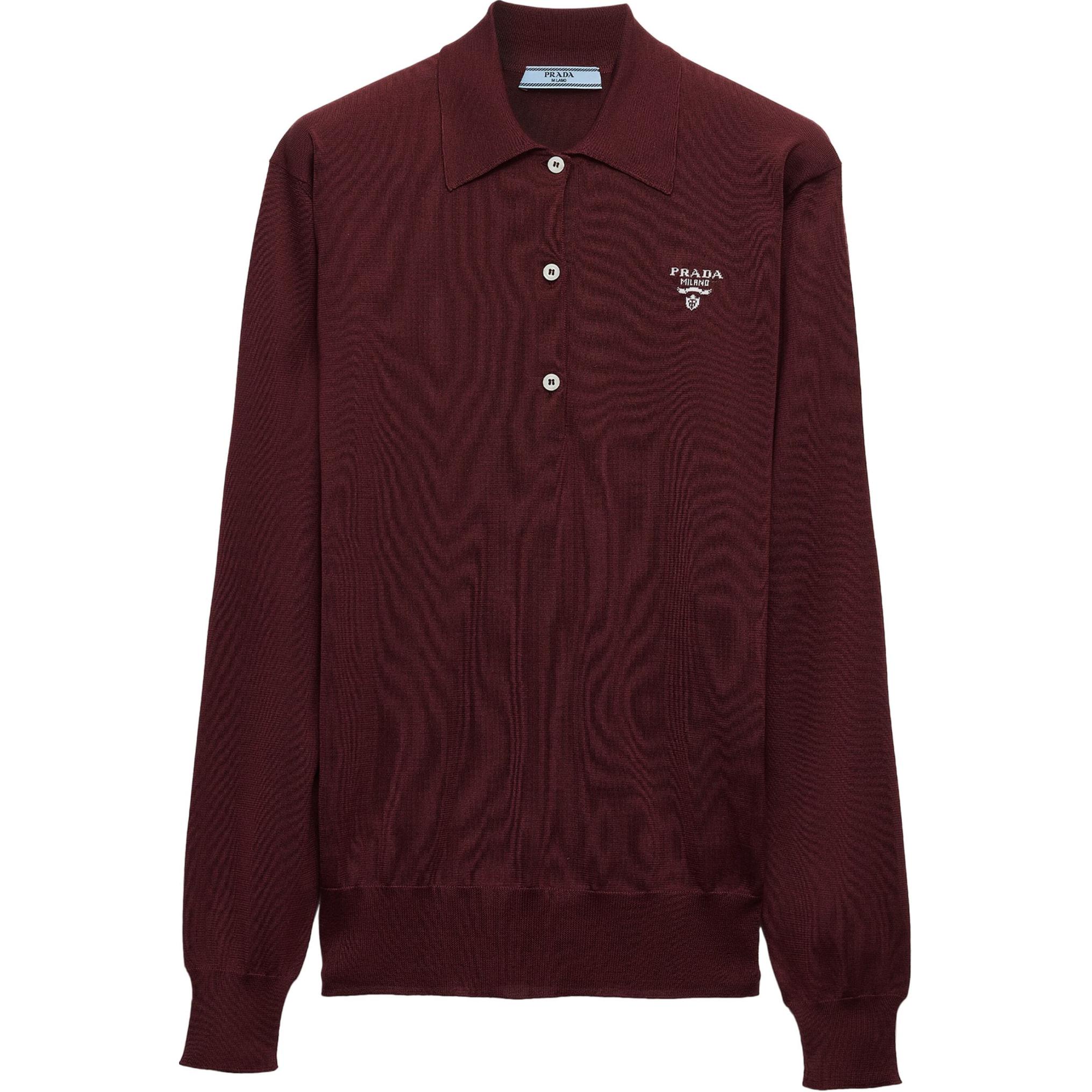 (Women) PRADA  Silk Button Long Sleeve Polo Shirt with Logo Embroidery Brown. P24G2O-15EY-F0399-S-OOO 圖 2