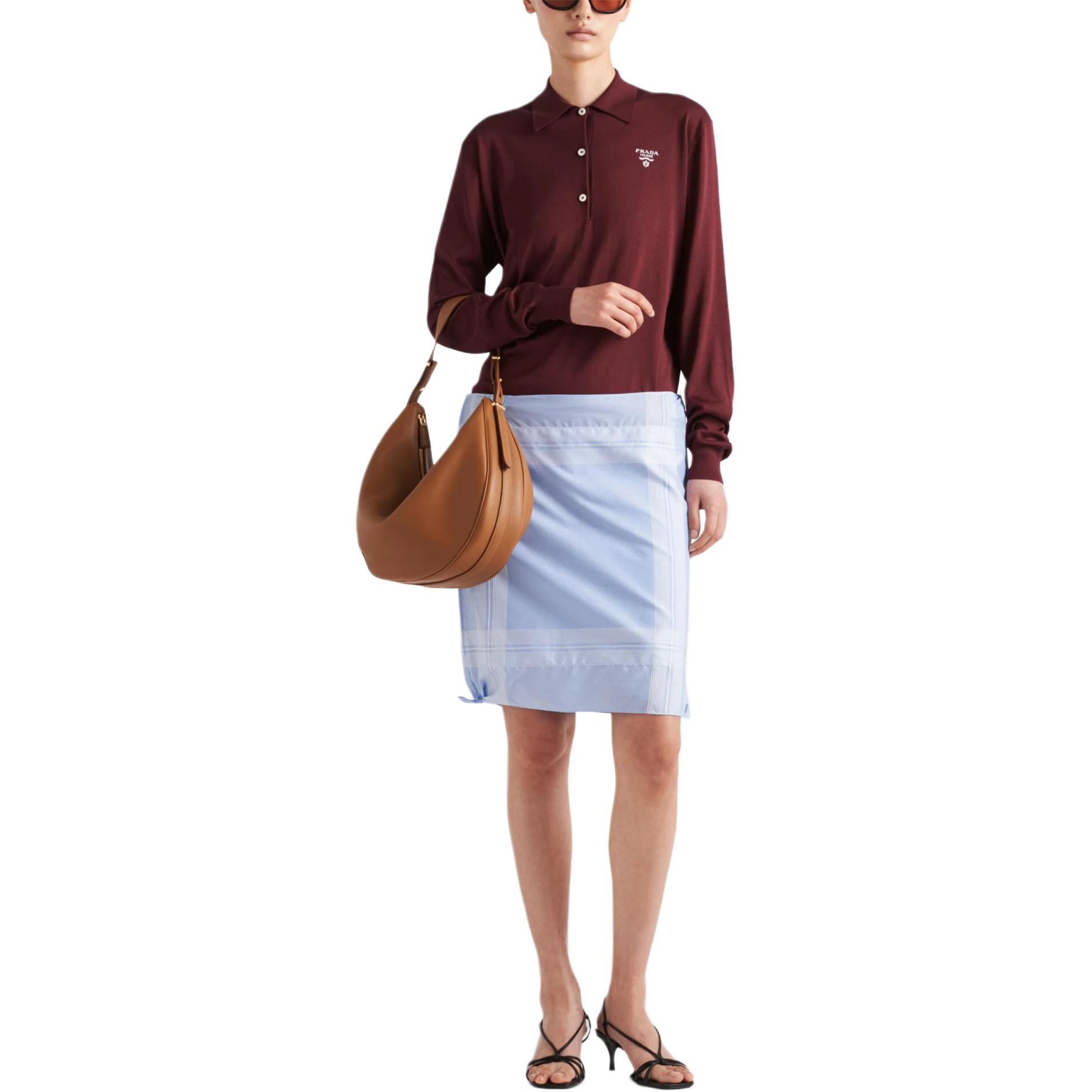 (Women) PRADA  Silk Button Long Sleeve Polo Shirt with Logo Embroidery Brown. P24G2O-15EY-F0399-S-OOO 圖 3