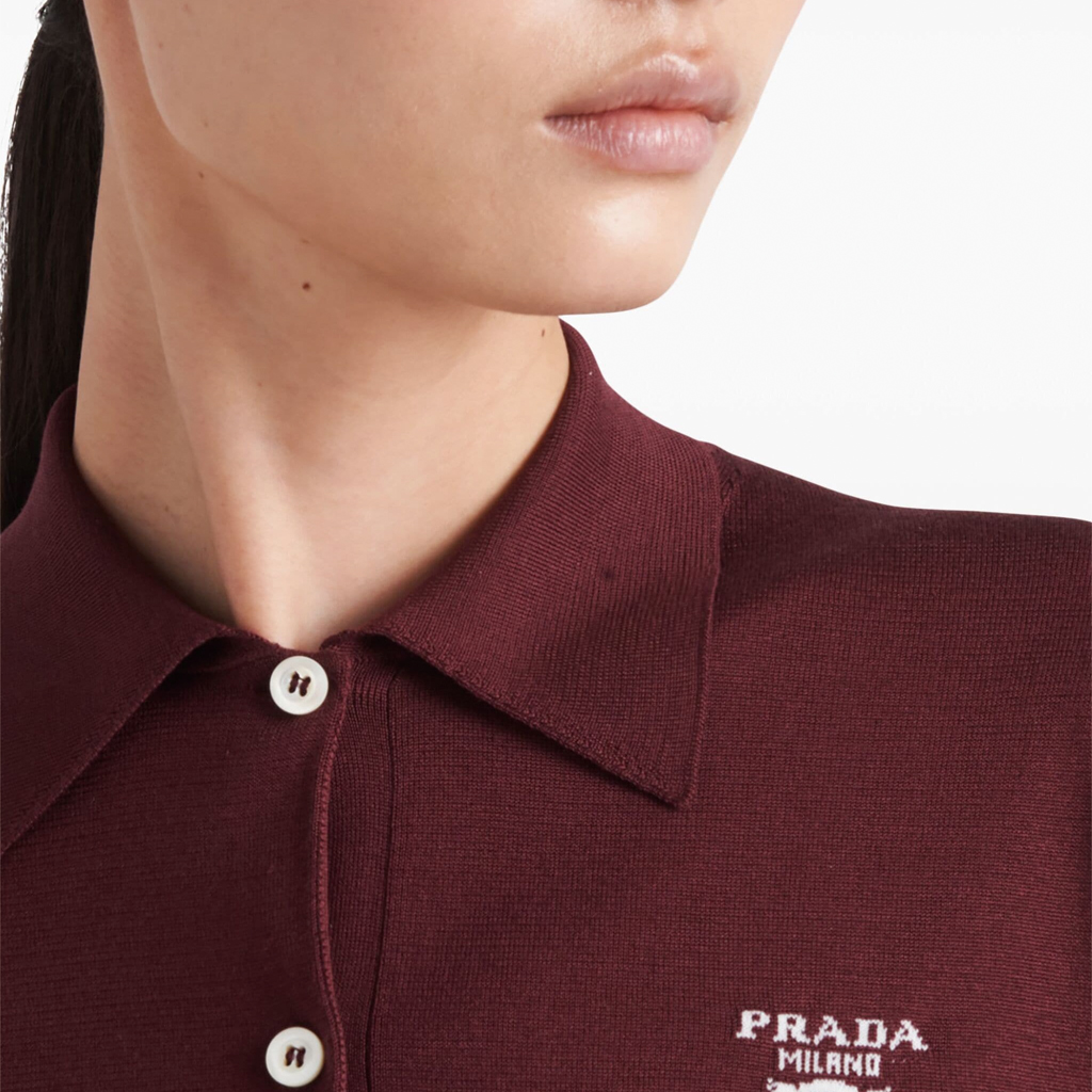 (Women) PRADA  Silk Button Long Sleeve Polo Shirt with Logo Embroidery Brown. P24G2O-15EY-F0399-S-OOO 圖 6
