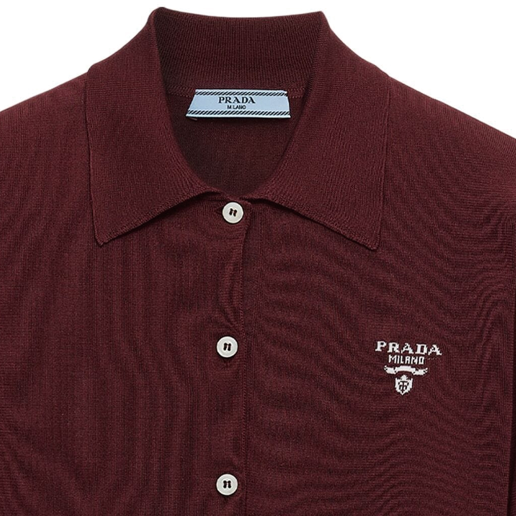 (Women) PRADA  Silk Button Long Sleeve Polo Shirt with Logo Embroidery Brown. P24G2O-15EY-F0399-S-OOO 圖 7