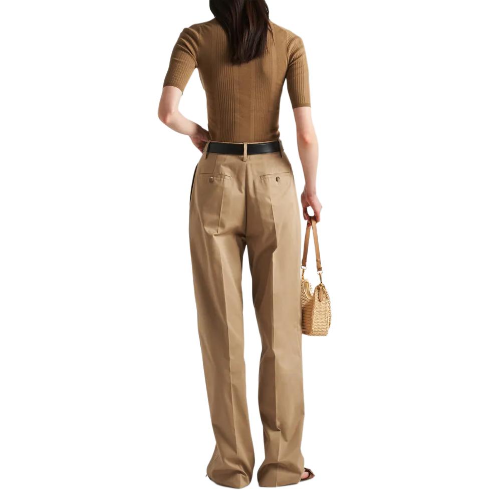 Shop (W) PRADA Slim Fit Knit Lengan Pendek Leher Bulat Sweater Cokelat POIZON240621226