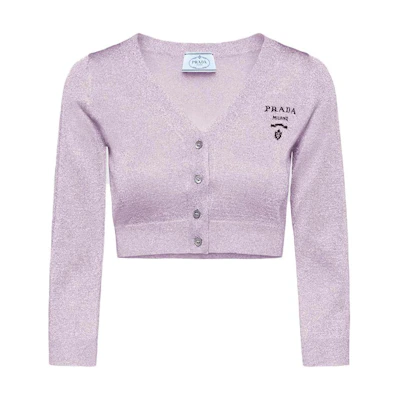 (Women) PRADA Slim Fit V-Neck Purple Knit Cardigan Short Style. P25I67-1Z50-F0014-S-221