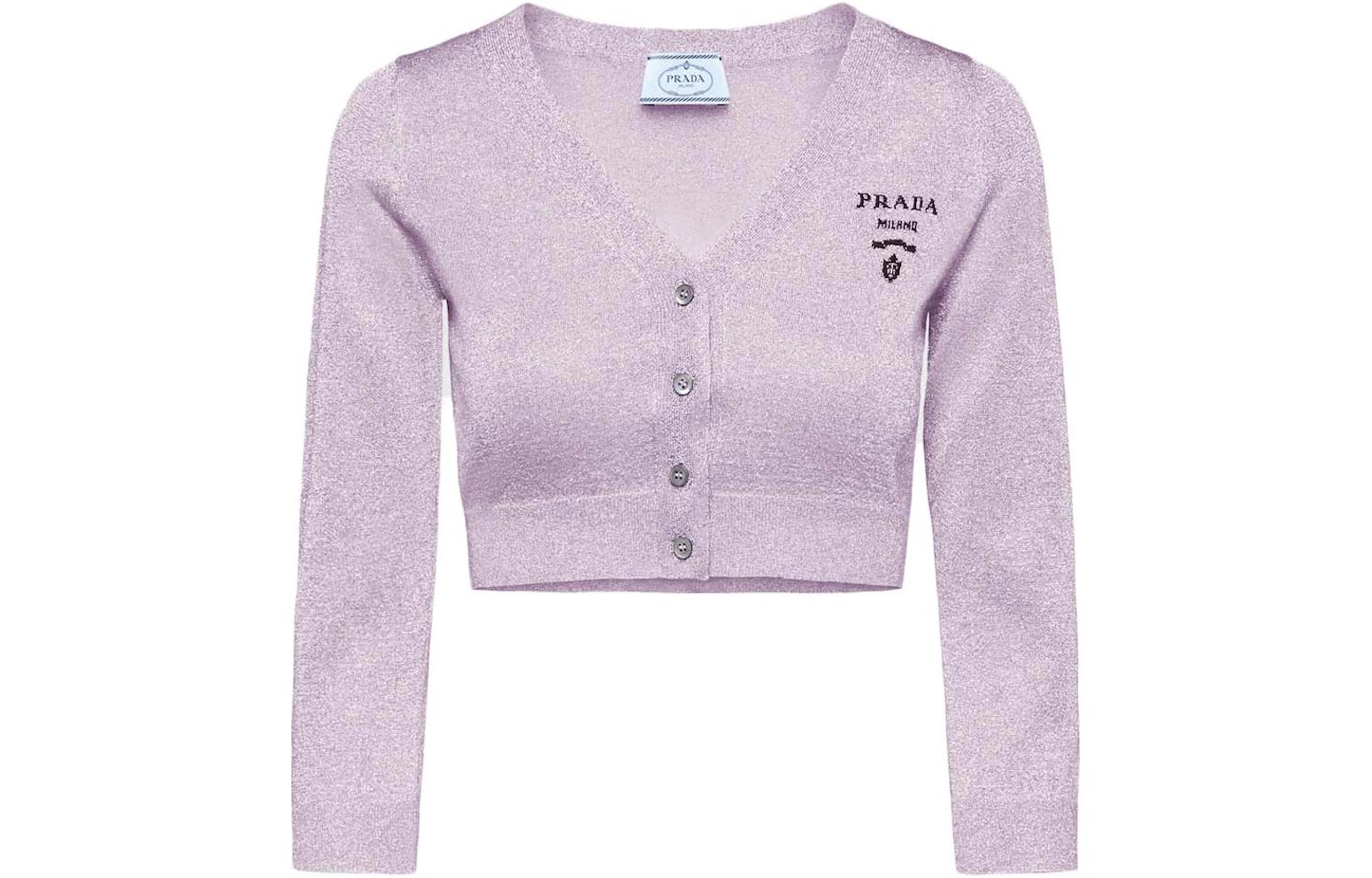 Order (W) PRADA スリムフィット Vネック パープル ニット カーディガン ショートスタイル P25I67-1Z50-F0014-S-221