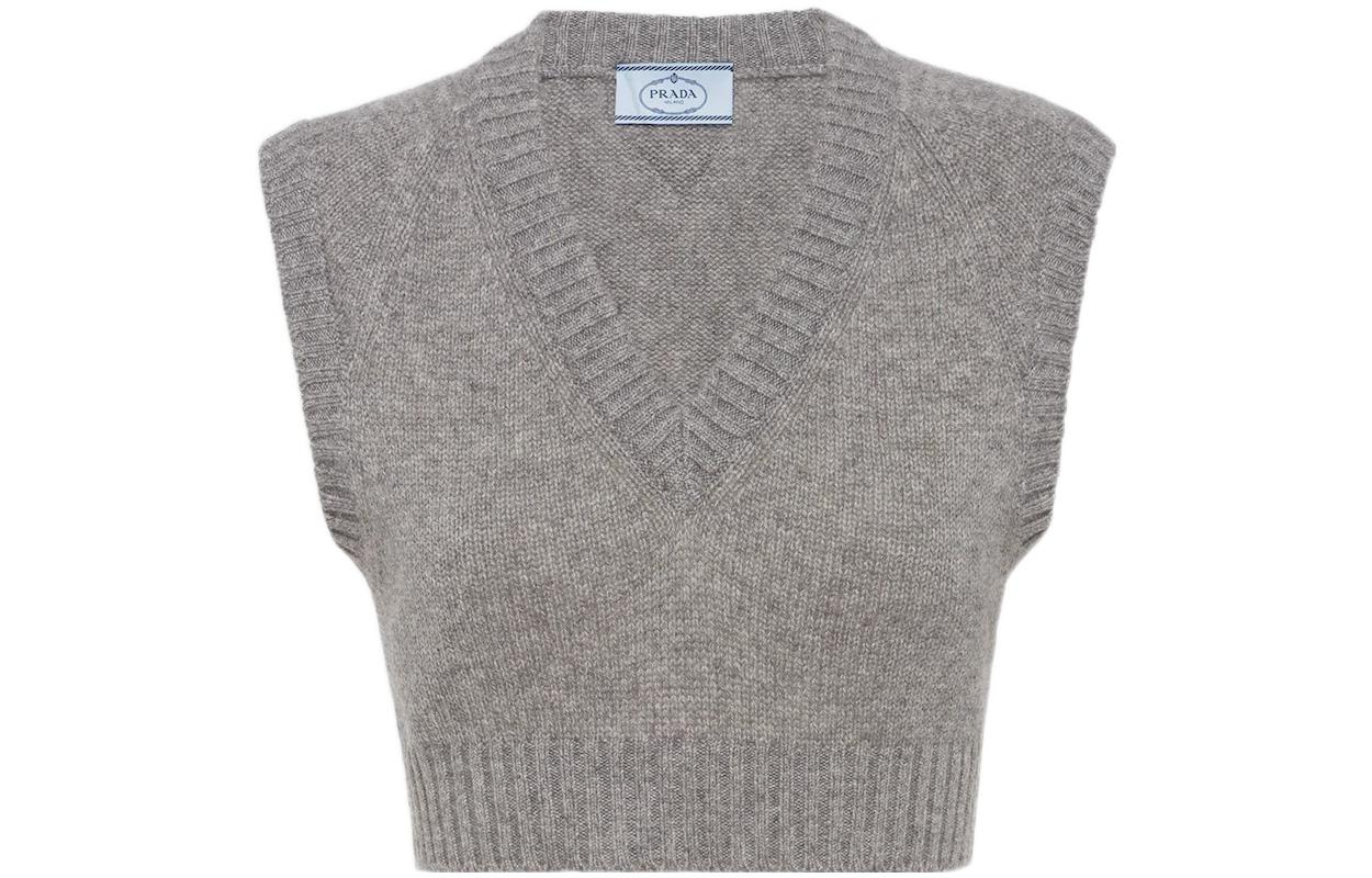 (Women) PRADA  Solid V-Neck Knit Vest Gray P29989-10CE-F0031-S-221