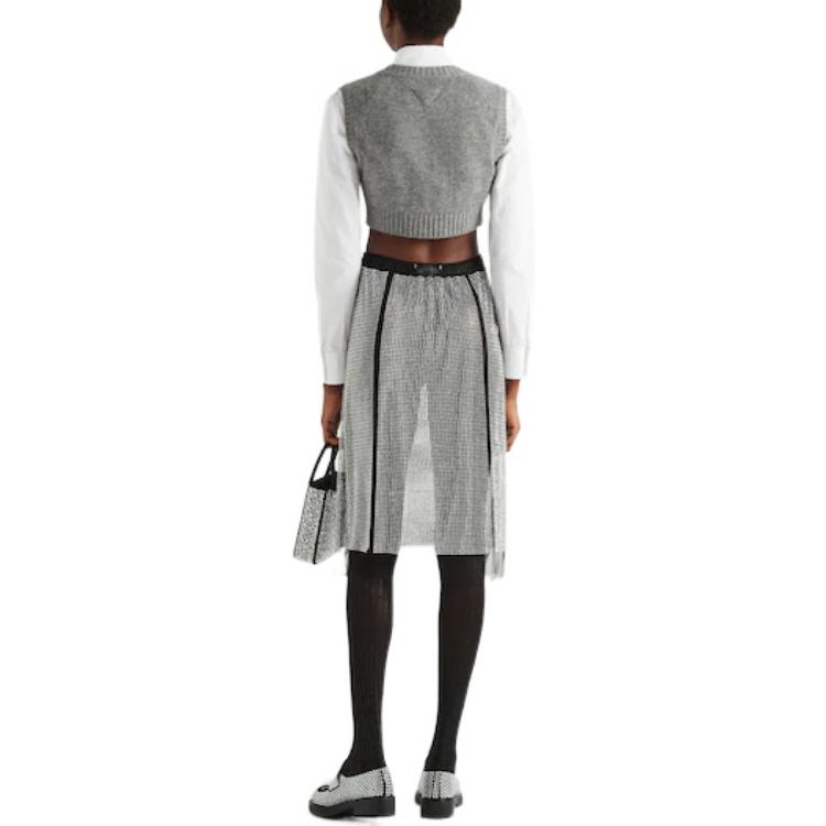 Shop (W) プラダ ソリッド Vネック ニット ベスト グレー P29989-10CE-F0031-S-221