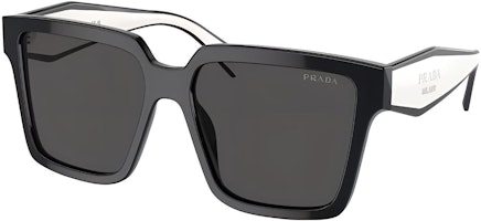 (Women) PRADA Square Sunglasses with Logo Temples in Black. PR24ZSF1AB5S057 (Women) PRADA Square Sunglasses with Logo Temples in Black. PR24ZSF1AB5S057