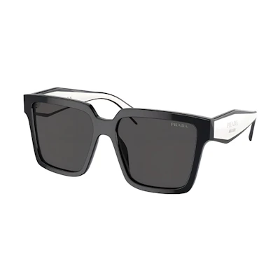 (Women) PRADA Square Sunglasses with Logo Temples in Black. PR24ZSF1AB5S057