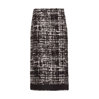 (Women) PRADA SS22 High-Waist Black Tweed Midi Skirt Casual Skirt P163TS221-10FV-F0A72