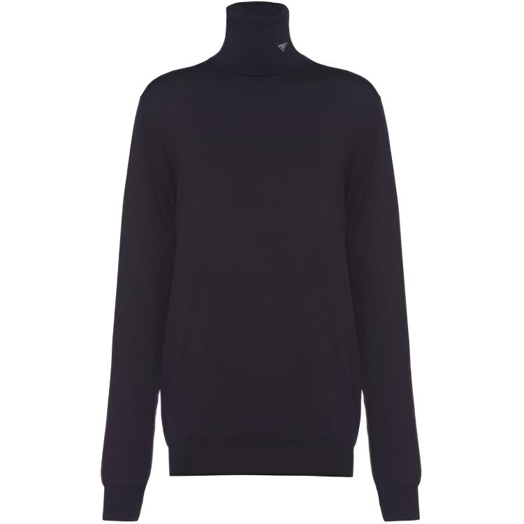 (Women) PRADA  SS22 Wool Turtleneck Sweater with Triangle Logo Decor. P26439-100S-F0008-S-221