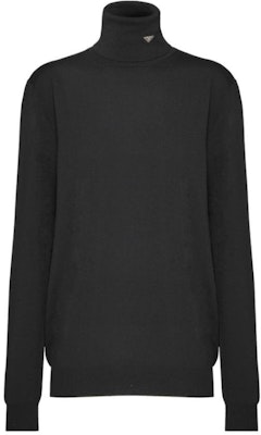 (W) PRADA SS22 Suéter de Lana de Cuello Alto con Decoración de Logo Triangular. P26439-100S-F0008-S-221 Order (W) PRADA SS22 Suéter de Lana de Cuello Alto con Decoración de Logo Triangular. P26439-100S-F0008-S-221