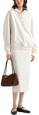 (Women) PRADA SS24 Knit Midi Dress with Logo and Back Slit in Vanilla White. 131104-15EZ--S-OOO Lookbook (Women) PRADA SS24 Knit Midi Dress with Logo and Back Slit in Vanilla White. 131104-15EZ--S-OOO
