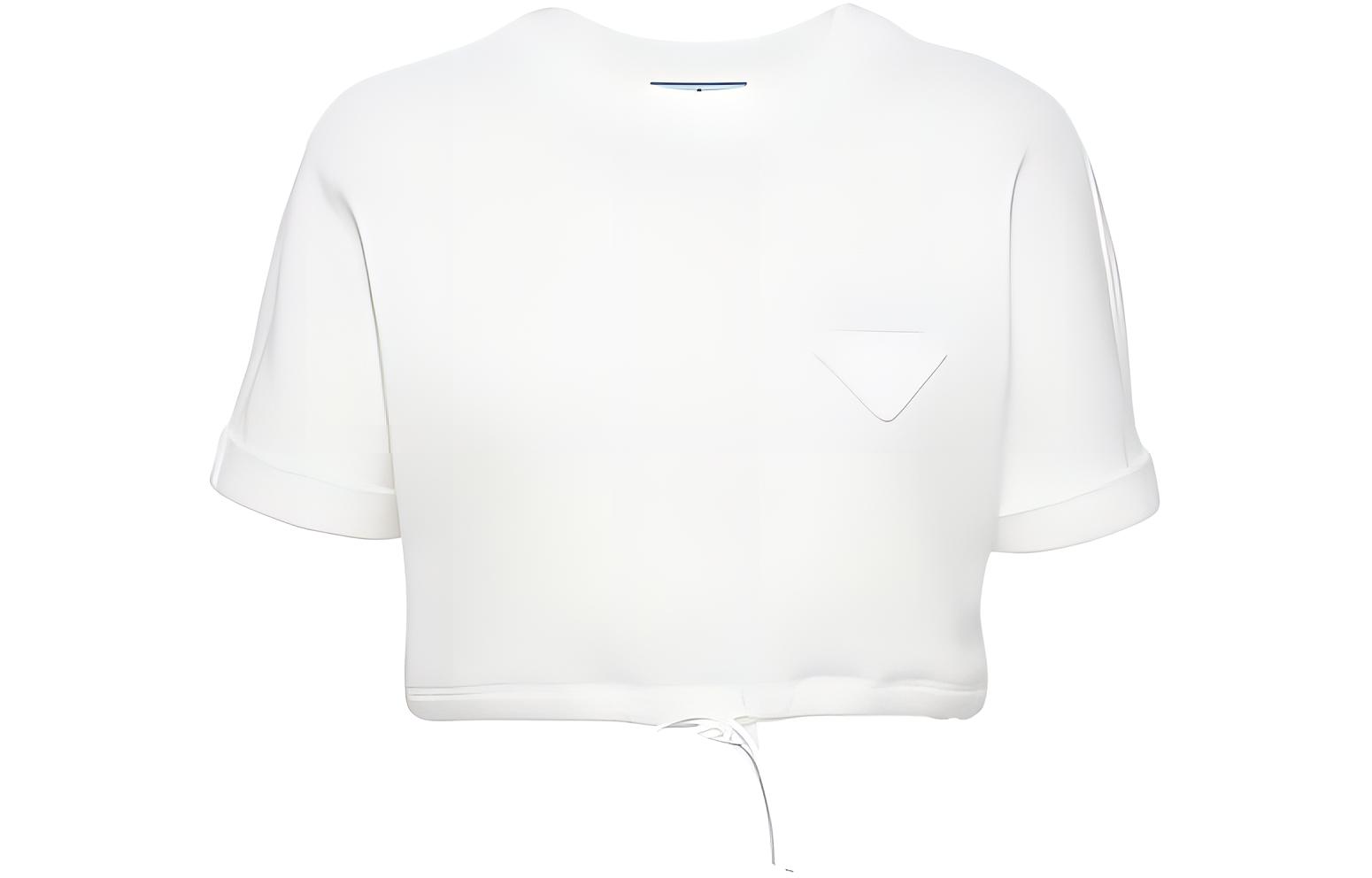 (Women) PRADA  White Cotton Fleece Cropped Top with Logo Accent. 135717-113B-F0009-S-231